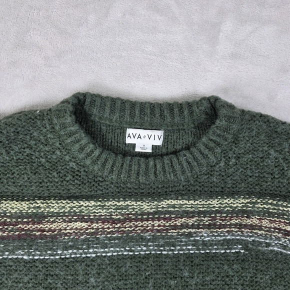 Ava & Viv Christmas Sweater Womens XL Green Stripe Cozy Knit Holiday Winter Top - Picture 2 of 9